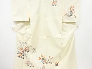 秋草模様縦節紬単衣訪問着